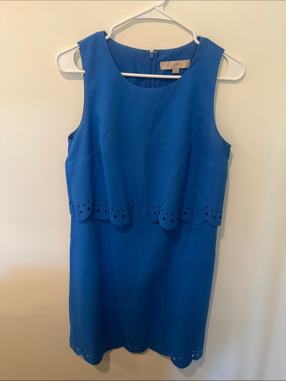 LOFT Women's Sleeveless Scalloped Mini Dress in Cobalt Blue